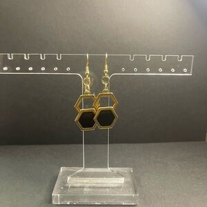 Elegant Gold and Black Hexagon Earrings
